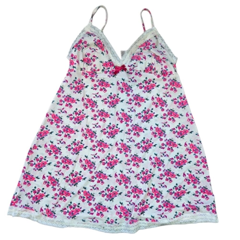 La SENZA Pink  & White Chemise Floral Sexy Cute Size L Y2K Lingerie Girlie